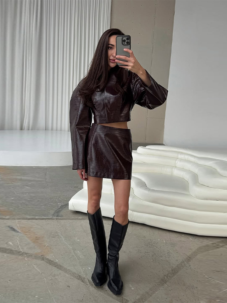 Women'S Fashion Leather Jacket - Completo da Donna 2 Pezzi: Giacca