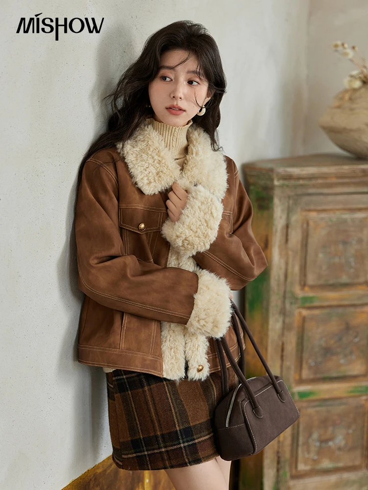 Women'S Fashion Leather Jacket - MISHOW Giacca in pelliccia di pelle