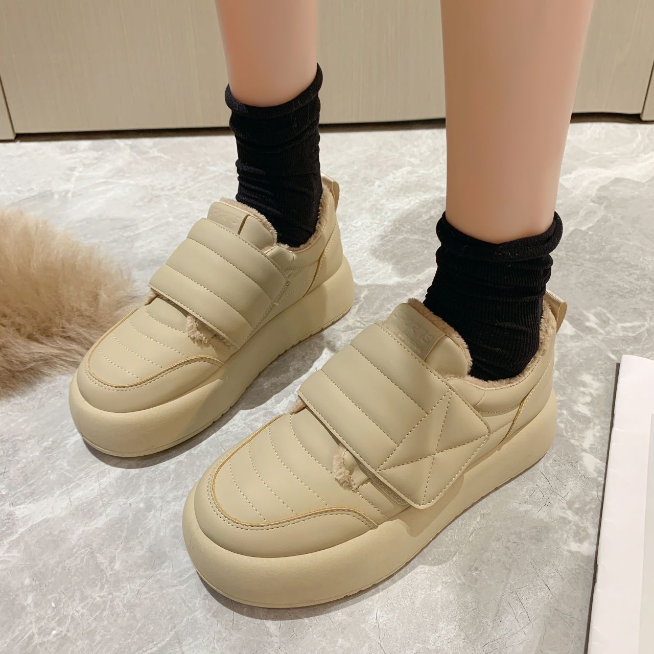 Women'S Fashion Velcro Sneakers - Scarpe da ginnastica bianche morbide alla