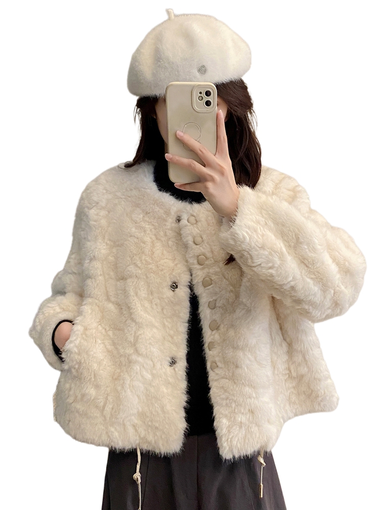 Women'S Fashion Petite - Cappotto corto in pelle di agnello