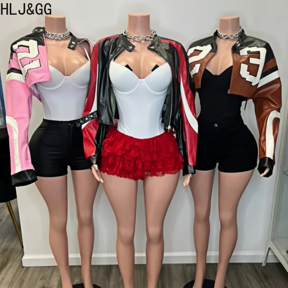 Women'S Fashion Leather Jacket - HLJ&GG Moda Y2K Giacca di pelle