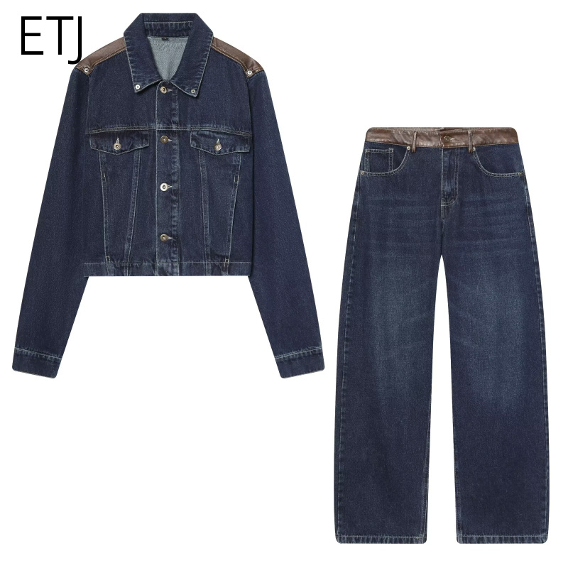 Women'S Fashion Leather Jacket - Completo Donna ETJ: Giacca in Denim