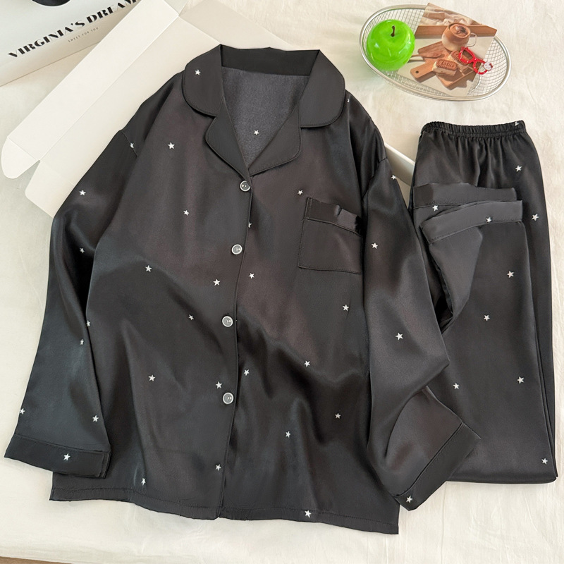 Women Fashion Simple - Pigiama di seta di ghiaccio nero